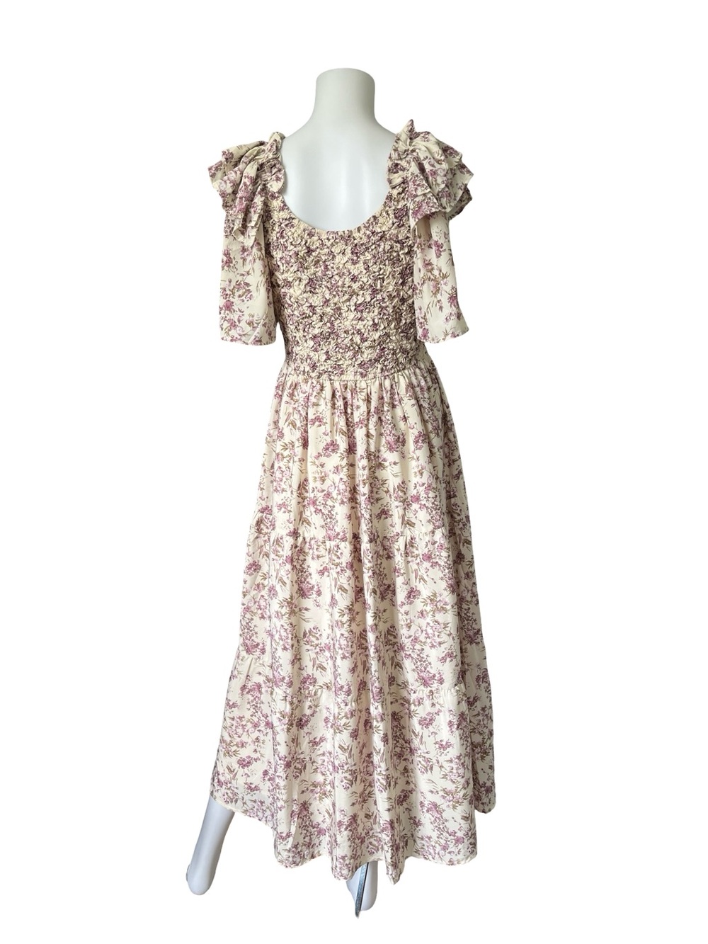 Henly Midi Dress Cottagecore Floral Print Womens Size Large Prairie Smocked - Picture 2 of 8